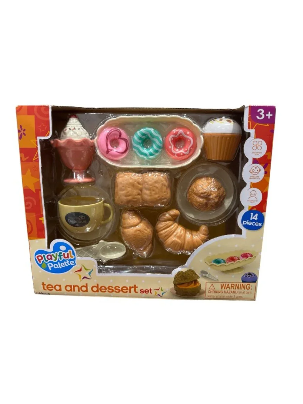 Playful Palette Tea And Dessert Toy Set 14-Piece Pretend Play Food Set For Kids